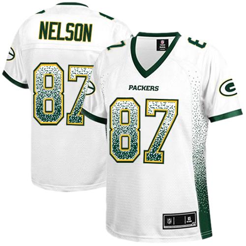 Women's Nike Green Bay Packers #87 Jordy Nelson Elite White Drift Fashion NFL Jersey