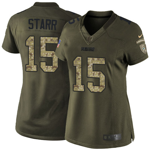 Women's Nike Green Bay Packers #15 Bart Starr Limited Green Salute to Service NFL Jersey