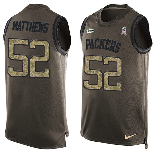 Men's Nike Green Bay Packers #52 Clay Matthews Limited Green Salute to Service Tank Top NFL Jersey