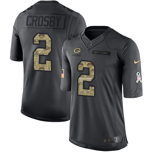 Men's Nike Green Bay Packers #2 Mason Crosby Limited Black 2016 Salute to Service NFL Jersey