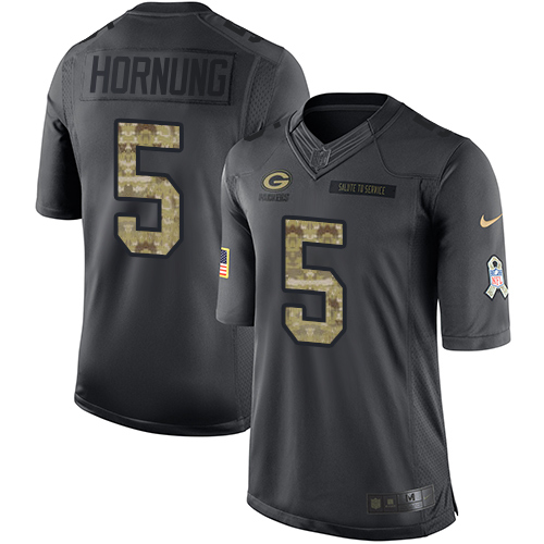 Men's Nike Green Bay Packers #5 Paul Hornung Limited Black 2016 Salute to Service NFL Jersey