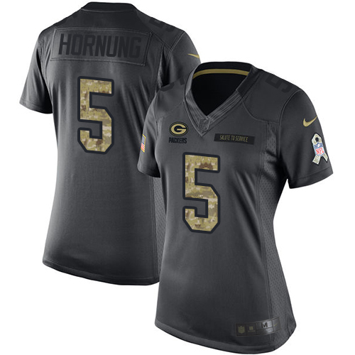 Women's Nike Green Bay Packers #5 Paul Hornung Limited Black 2016 Salute to Service NFL Jersey