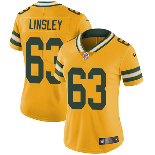Women's Nike Green Bay Packers #63 Corey Linsley Limited Gold Rush Vapor Untouchable NFL Jersey
