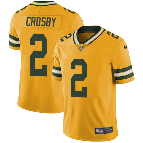 Men's Nike Green Bay Packers #2 Mason Crosby Elite Gold Rush Vapor Untouchable NFL Jersey