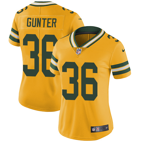 Women's Nike Green Bay Packers #36 LaDarius Gunter Limited Gold Rush Vapor Untouchable NFL Jersey