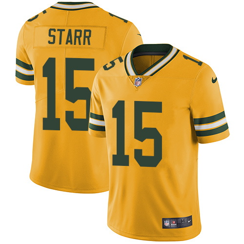 Men's Nike Green Bay Packers #15 Bart Starr Elite Gold Rush Vapor Untouchable NFL Jersey