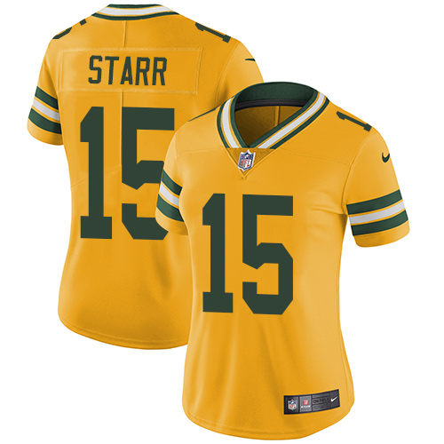 Women's Nike Green Bay Packers #15 Bart Starr Limited Gold Rush Vapor Untouchable NFL Jersey