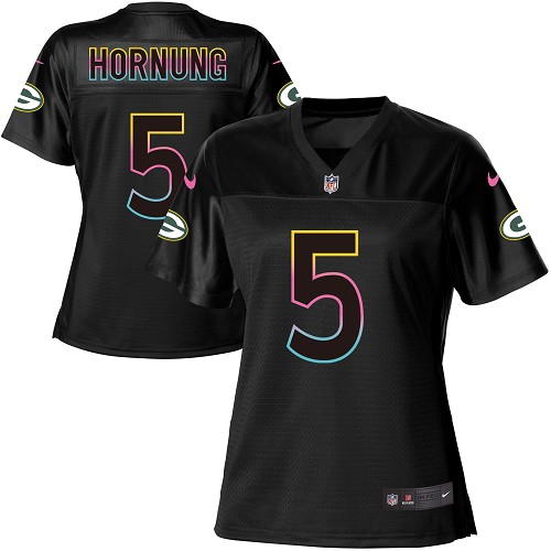 Women's Nike Green Bay Packers #5 Paul Hornung Game Black Fashion NFL Jersey
