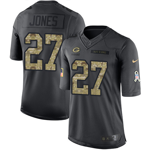 Men's Nike Green Bay Packers #27 Josh Jones Limited Black 2016 Salute to Service NFL Jersey