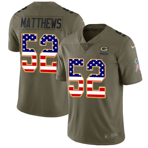 Youth Nike Green Bay Packers #52 Clay Matthews Limited Olive/USA Flag 2017 Salute to Service NFL Jersey