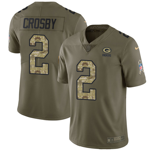 Youth Nike Green Bay Packers #2 Mason Crosby Limited Olive/Camo 2017 Salute to Service NFL Jersey