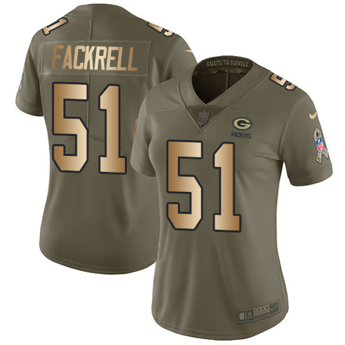 Women's Nike Green Bay Packers #51 Kyler Fackrell Limited Olive/Gold 2017 Salute to Service NFL Jersey