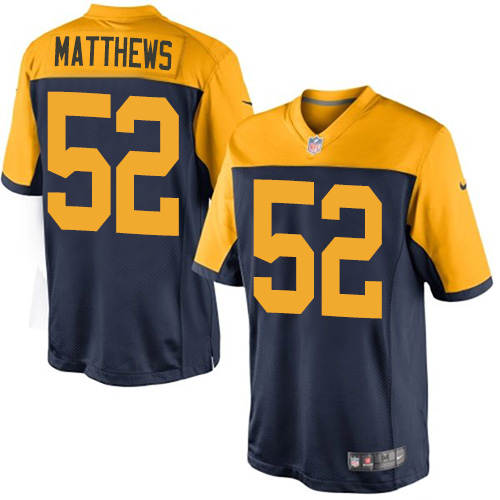 Youth Nike Green Bay Packers #52 Clay Matthews Navy Blue Alternate Vapor Untouchable Elite Player NFL Jersey