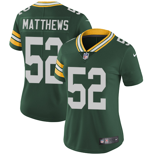 Women's Nike Green Bay Packers #52 Clay Matthews Green Team Color Vapor Untouchable Elite Player NFL Jersey