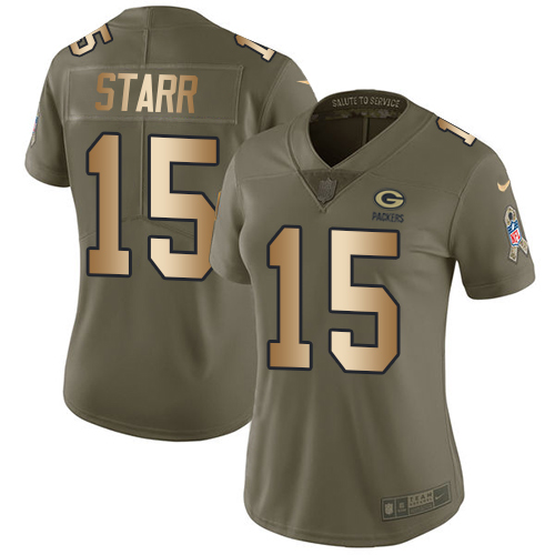 Women's Nike Green Bay Packers #15 Bart Starr Limited Olive/Gold 2017 Salute to Service NFL Jersey