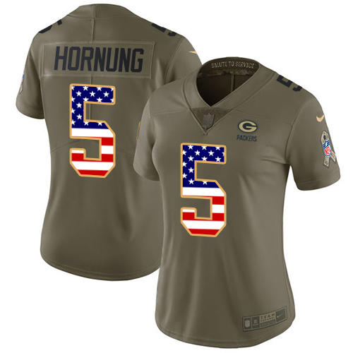Women's Nike Green Bay Packers #5 Paul Hornung Limited Olive/USA Flag 2017 Salute to Service NFL Jersey