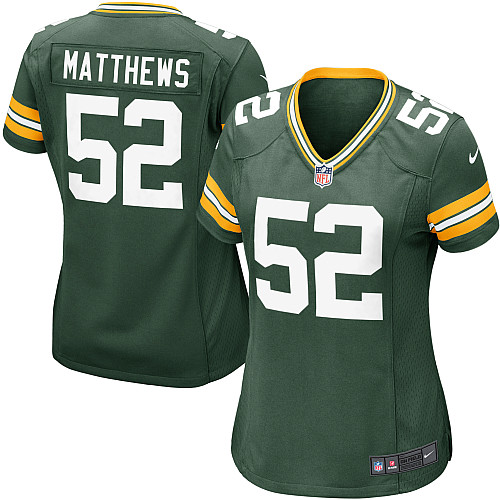 Women's Nike Green Bay Packers #52 Clay Matthews Game Green Team Color NFL Jersey