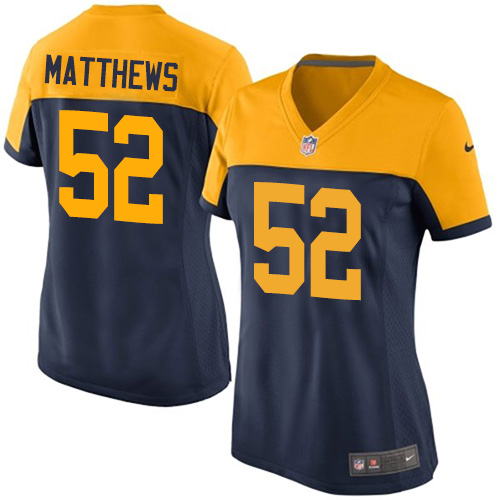 Women's Nike Green Bay Packers #52 Clay Matthews Navy Blue Alternate Vapor Untouchable Elite Player NFL Jersey