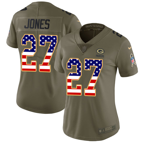 Women's Nike Green Bay Packers #27 Josh Jones Limited Olive/USA Flag 2017 Salute to Service NFL Jersey