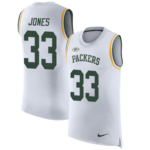 Men's Nike Green Bay Packers #33 Aaron Jones White Rush Player Name & Number Tank Top NFL Jersey