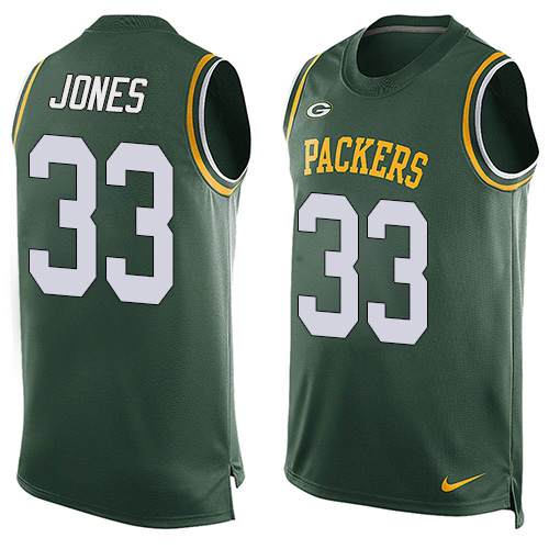 Men's Nike Green Bay Packers #33 Aaron Jones Limited Green Player Name & Number Tank Top NFL Jersey