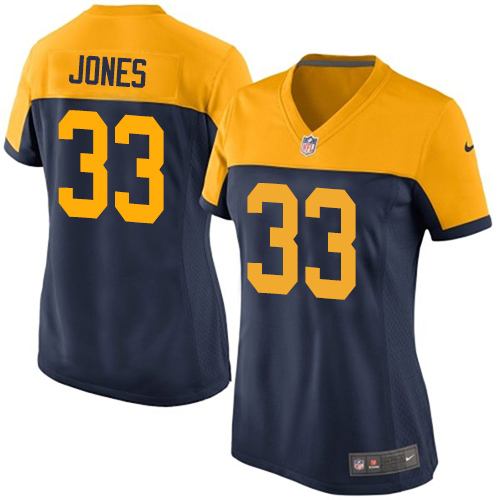 Women's Nike Green Bay Packers #33 Aaron Jones Game Navy Blue Alternate NFL Jersey
