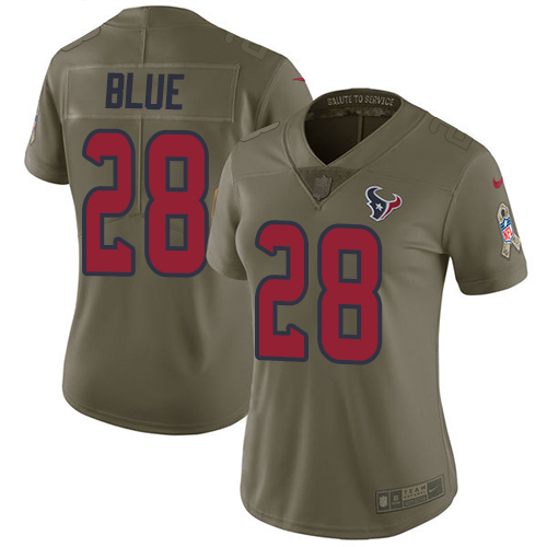 Women's Nike Houston Texans #28 Alfred Blue Limited Olive 2017 Salute to Service NFL Jersey