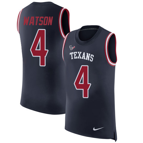 Men's Nike Houston Texans #4 Deshaun Watson Navy Blue Rush Player Name & Number Tank Top NFL Jersey