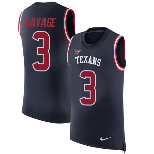 Men's Nike Houston Texans #3 Tom Savage Navy Blue Rush Player Name & Number Tank Top NFL Jersey
