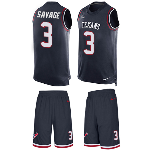Men's Nike Houston Texans #3 Tom Savage Limited Navy Blue Tank Top Suit NFL Jersey