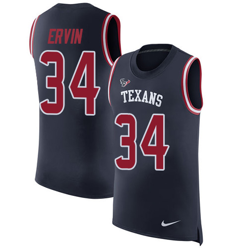 Men's Nike Houston Texans #34 Tyler Ervin Navy Blue Rush Player Name & Number Tank Top NFL Jersey
