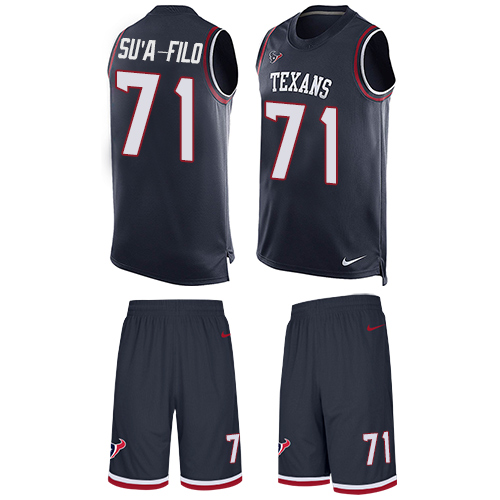 Men's Nike Houston Texans #71 Xavier Su'a-Filo Limited Navy Blue Tank Top Suit NFL Jersey