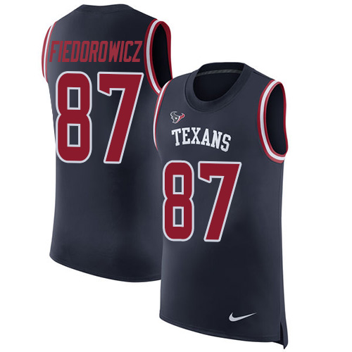 Men's Nike Houston Texans #87 C.J. Fiedorowicz Navy Blue Rush Player Name & Number Tank Top NFL Jersey