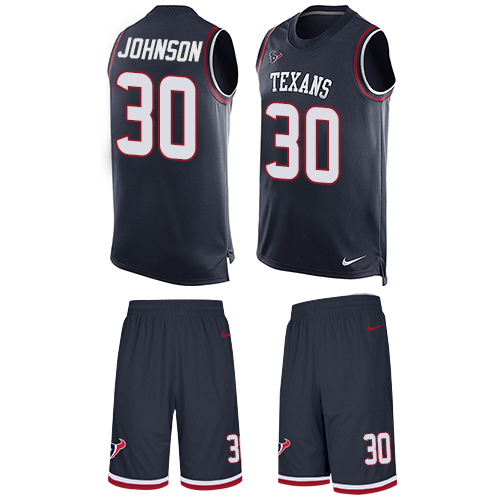 Men's Nike Houston Texans #30 Kevin Johnson Limited Navy Blue Tank Top Suit NFL Jersey