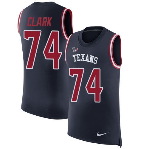 Men's Nike Houston Texans #74 Chris Clark Navy Blue Rush Player Name & Number Tank Top NFL Jersey
