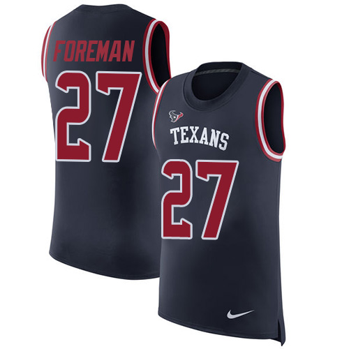 Men's Nike Houston Texans #27 D'Onta Foreman Navy Blue Rush Player Name & Number Tank Top NFL Jersey