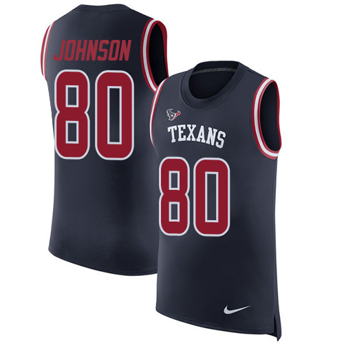 Men's Nike Houston Texans #80 Andre Johnson Navy Blue Rush Player Name & Number Tank Top NFL Jersey