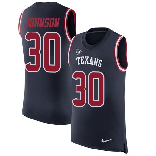 Men's Nike Houston Texans #30 Kevin Johnson Navy Blue Rush Player Name & Number Tank Top NFL Jersey