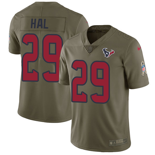 Men's Nike Houston Texans #29 Andre Hal Limited Olive 2017 Salute to Service NFL Jersey