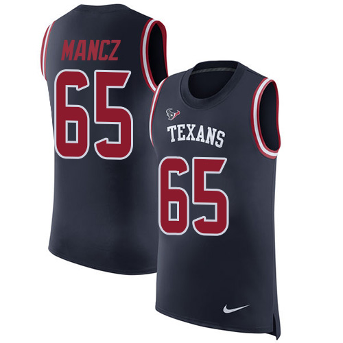 Men's Nike Houston Texans #65 Greg Mancz Navy Blue Rush Player Name & Number Tank Top NFL Jersey