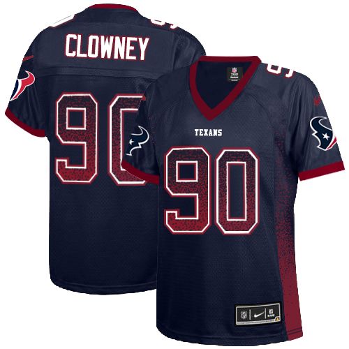 Women's Nike Houston Texans #90 Jadeveon Clowney Elite Navy Blue Drift Fashion NFL Jersey