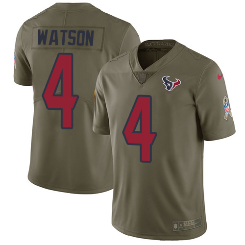 Men's Nike Houston Texans #4 Deshaun Watson Limited Olive 2017 Salute to Service NFL Jersey