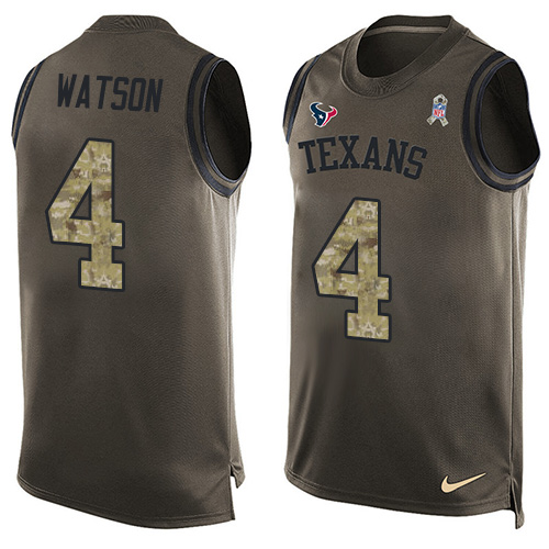 Men's Nike Houston Texans #4 Deshaun Watson Limited Green Salute to Service Tank Top NFL Jersey