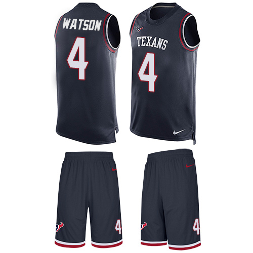 Men's Nike Houston Texans #4 Deshaun Watson Limited Navy Blue Tank Top Suit NFL Jersey