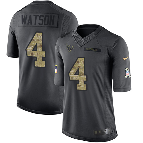 Men's Nike Houston Texans #4 Deshaun Watson Limited Black 2016 Salute to Service NFL Jersey