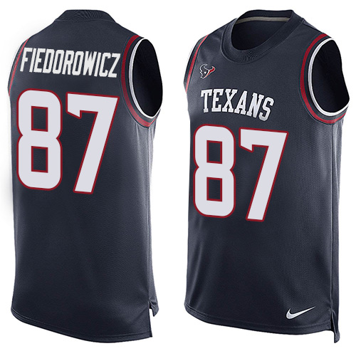 Men's Nike Houston Texans #87 C.J. Fiedorowicz Limited Navy Blue Player Name & Number Tank Top NFL Jersey