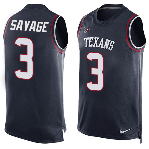 Men's Nike Houston Texans #3 Tom Savage Limited Navy Blue Player Name & Number Tank Top NFL Jersey