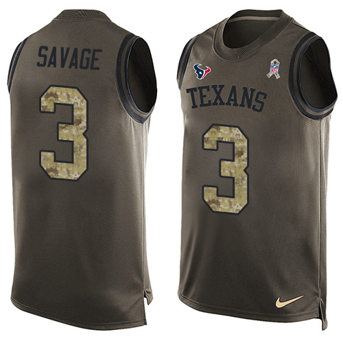 Men's Nike Houston Texans #3 Tom Savage Limited Green Salute to Service Tank Top NFL Jersey