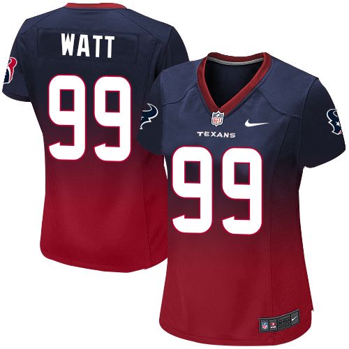 Women's Nike Houston Texans #99 J.J. Watt Elite Navy/Red Fadeaway NFL Jersey