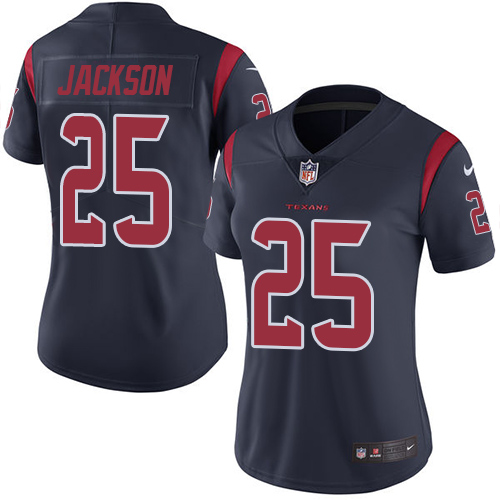 Women's Nike Houston Texans #25 Kareem Jackson Elite Navy Blue Rush Vapor Untouchable NFL Jersey